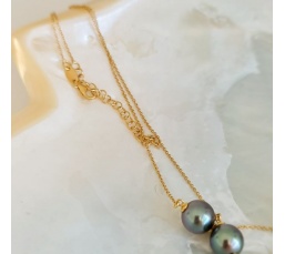 Perles du Lagon Bleu - Collier en Or Jaune et Véritables Perles de Tahiti