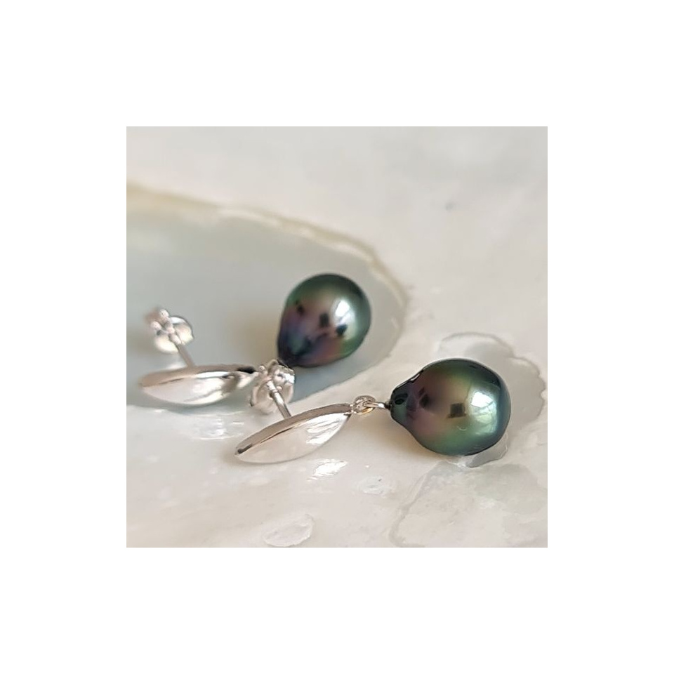 Hinanui - Boucles d'Oreilles Argent Rhodié et Perles de Tahiti
