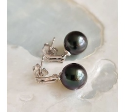 Perles Exquises - Boucles d'Oreilles en Or Blanc et Véritables Perles de Tahiti