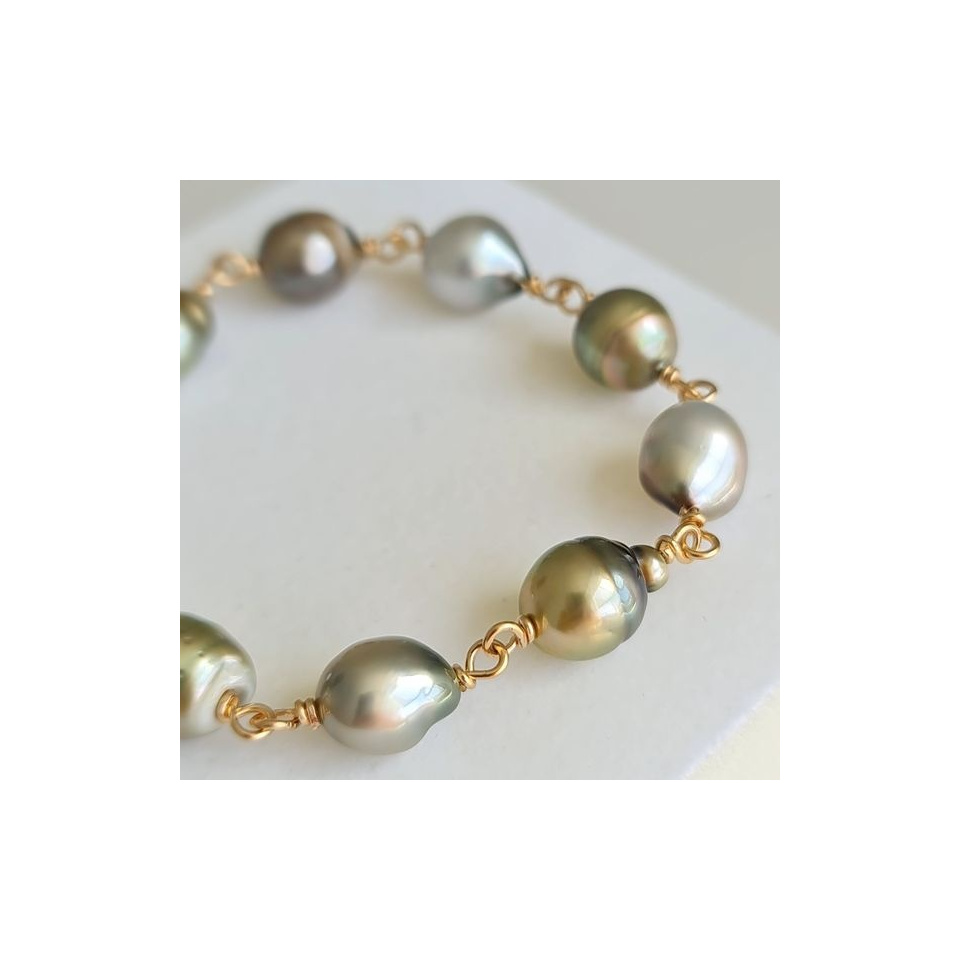 Bracelet en or 1 authentique perle de Tahiti flottante - grise métal