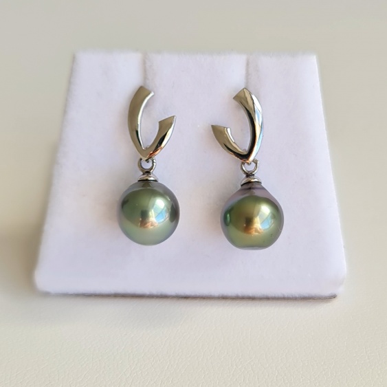 Elena - Boucles d'Oreilles Argent Rhodié et Véritables Perles de Tahiti