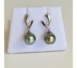 Elena - Boucles d'Oreilles Argent Rhodié et Véritables Perles de Tahiti