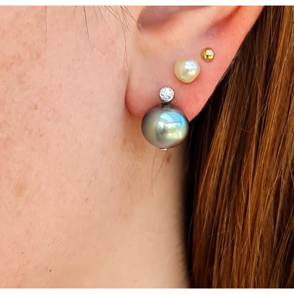 Maiao - Boucles d'Oreilles Argent Rhodié et Perles de Tahiti