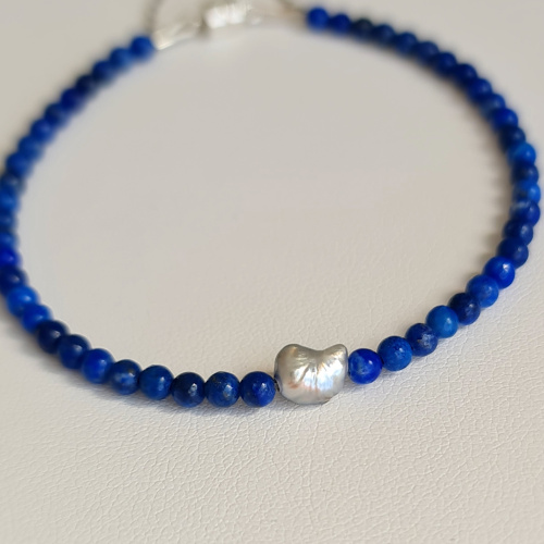 Lapis Lazuli et Keshi - Bracelet Véritables Pierres fines et keshi de Tahiti