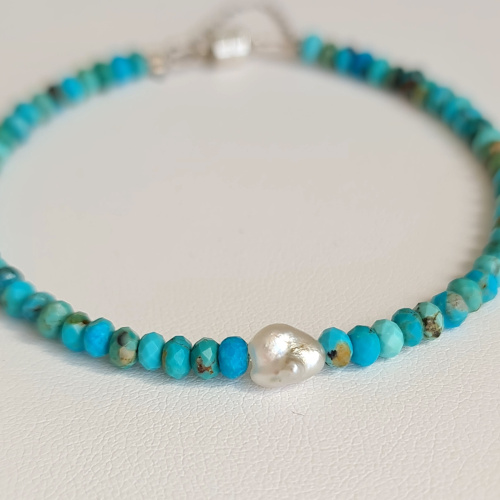 Turquoise et Keshi - Bracelet Véritable Pierres fines et keshi de Tahiti