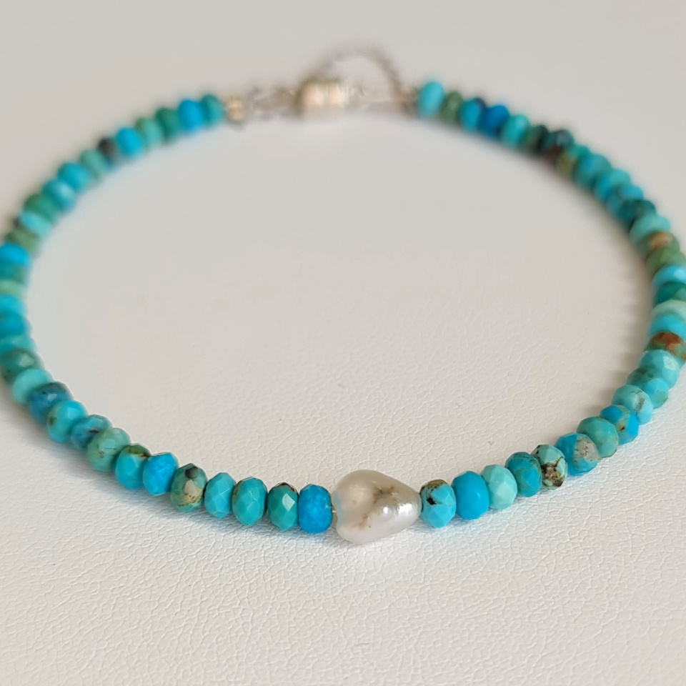 Turquoise et Keshi - Bracelet Véritable Pierres fines et keshi de Tahiti