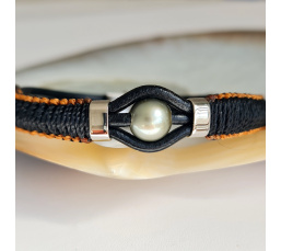 Herenui - Bracelet Cuir et Véritable Perle de Tahiti