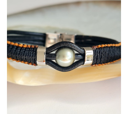 Herenui - Bracelet Cuir et Véritable Perle de Tahiti