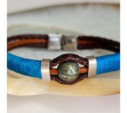 Temana - Bracelet Cuir, Acier et perle de culture de Tahiti Gravée