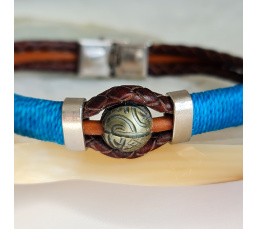 Temana - Bracelet Cuir, Acier et perle de culture de Tahiti Gravée