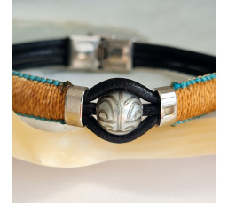 Temana - Bracelet Cuir et Véritable Perle de Tahiti Gravée