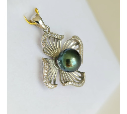 Fleur - Pendentif Argent Rhodié et Perle de Tahiti