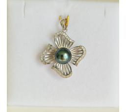 Fleur - Pendentif Argent Rhodié et Perle de Tahiti