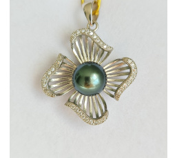 Fleur - Pendentif Argent Rhodié et Perle de Tahiti