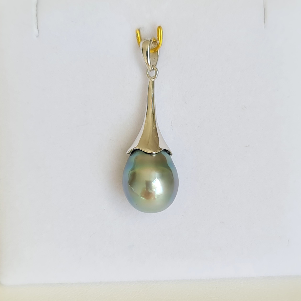 Mahana - pendentif argent rhodié et perle de culture de Tahiti