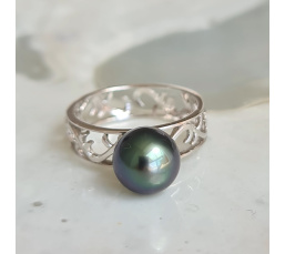 Herenui - Bague Argent Rhodié et Véritable Perle de Tahiti