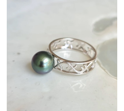 Herenui - Bague Argent Rhodié et Véritable Perle de Tahiti