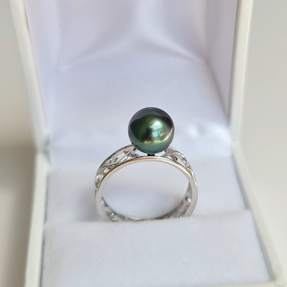 Herenui - Bague Argent Rhodié et Véritable Perle de Tahiti