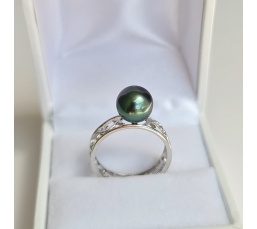 Herenui - Bague Argent Rhodié et Véritable Perle de Tahiti