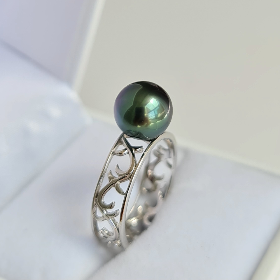 Herenui - Bague Argent Rhodié et Véritable Perle de Tahiti