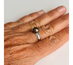 Ahe - Bague Argent Rhodié et Véritable Perle de Tahiti