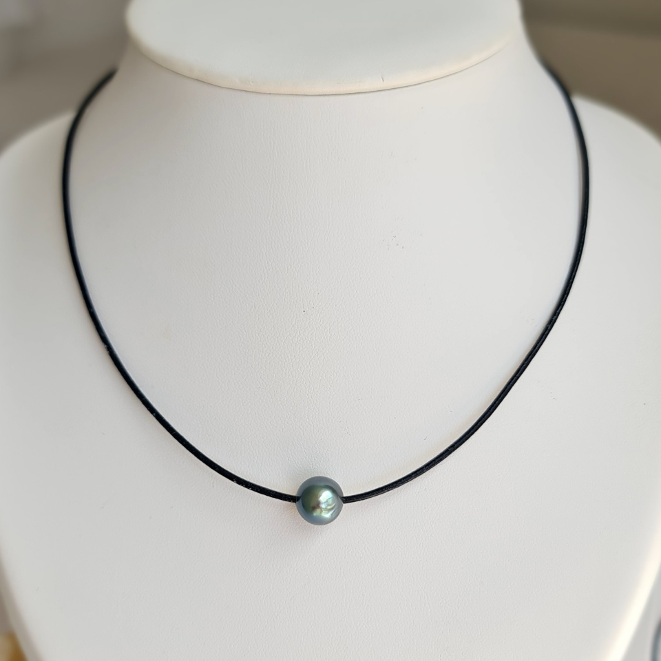 Wailele - Collier Cuir, Argent et Véritable Perle de Tahiti