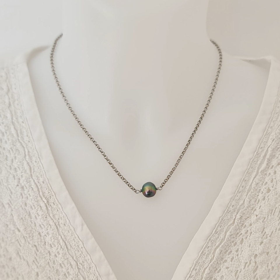 Raiatea - Collier Argent rhodié et Perle de Tahiti