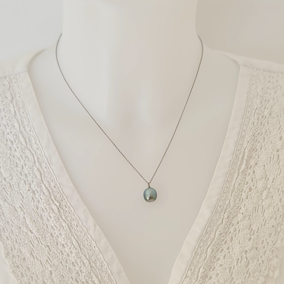 Tahiti - Collier Argent rhodié et Perle de Tahiti