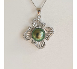 Fleur - Pendentif Argent Rhodié et Perle de Tahiti d'exception