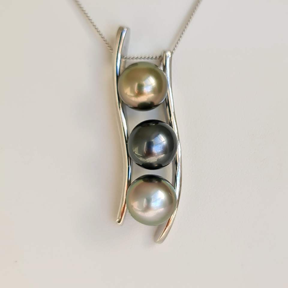 Trio du Paradis - Pendentif Argent Rhodié et Perles de Tahiti