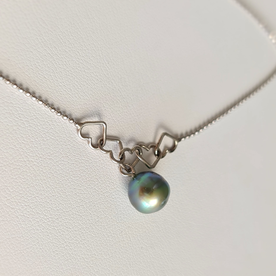 Ô Mon Coeur - Chaine Cheville Argent rhodié et véritable Perle de Tahiti