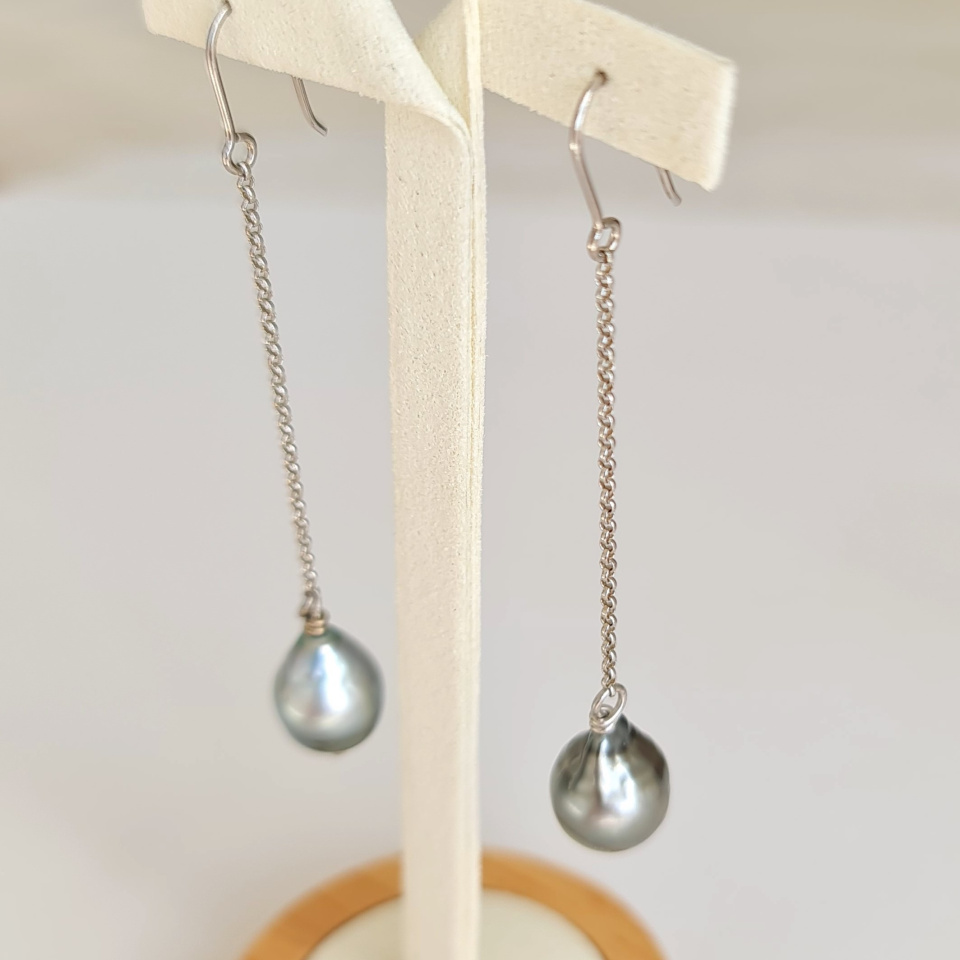 Mana - Boucles d'Oreilles Argent Massif et Perles de Tahiti