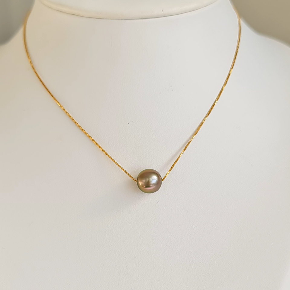 Fakarava - Collier Or Laminé 14K et Véritable Perle de Tahiti