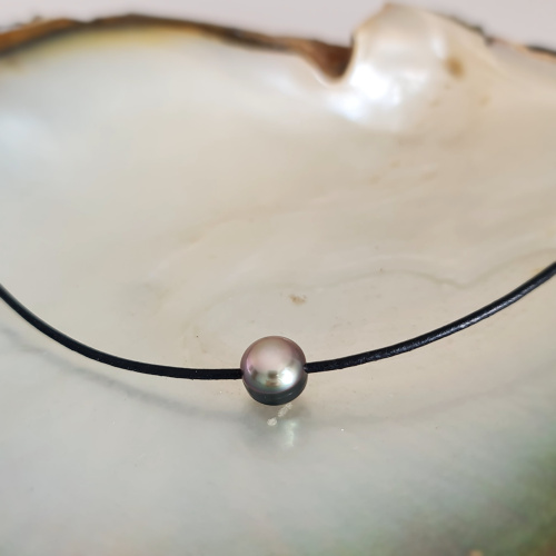 Wailele - Collier Cuir, Argent et Véritable Perle de Tahiti