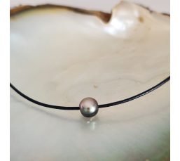 Wailele - Collier Cuir, Argent et Véritable Perle de Tahiti