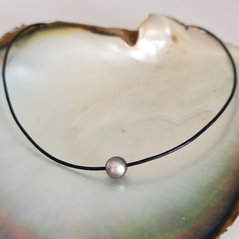 Wailele - Collier Cuir, Argent et Véritable Perle de Tahiti