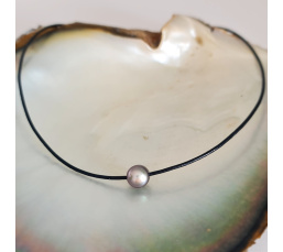 Wailele - Collier Cuir, Argent et Véritable Perle de Tahiti