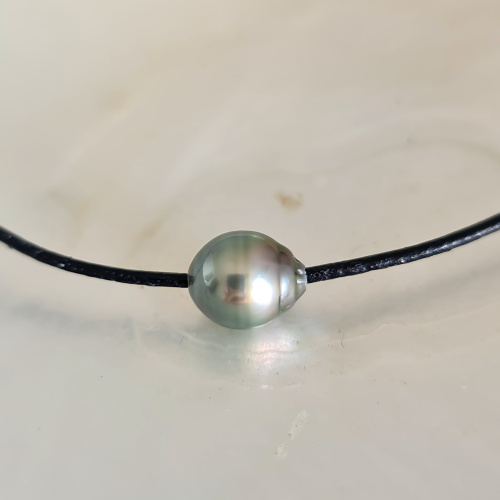 Wailele - Collier Cuir, Argent et Véritable Perle de Tahiti