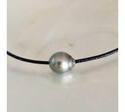 Wailele - Collier Cuir, Argent et Véritable Perle de Tahiti