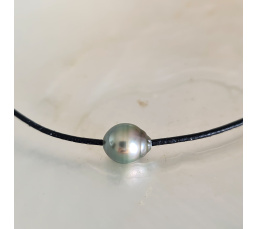 Wailele - Collier Cuir, Argent et Véritable Perle de Tahiti