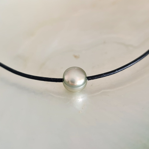 Wailele - Collier Cuir, Argent et Véritable Perle de Tahiti