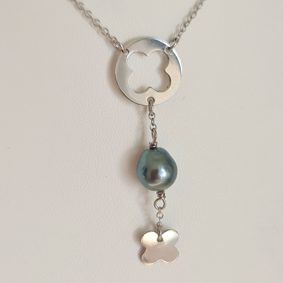 Chance - Collier Argent rhodié et Perle de Tahiti