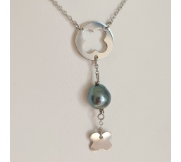 Chance - Collier Argent rhodié et Perle de Tahiti