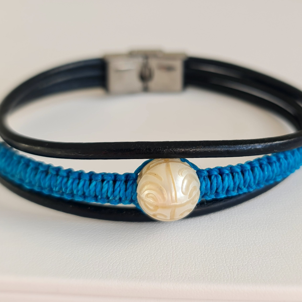 Temaruata - Bracelet Cuir et Véritable Perle de Tahiti Gravée