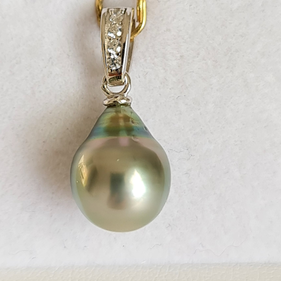 Huahine - Pendentif Argent Rhodié, zircons et Perle de Tahiti