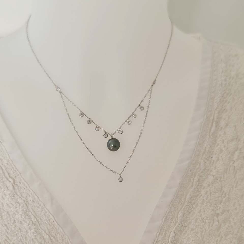 Moorea - Collier Argent rhodié et Véritable Perle de Tahiti