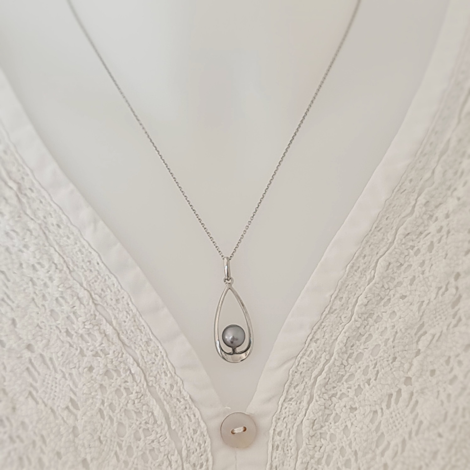 Vahitahi - Pendentif Argent Rhodié et Véritable Perle de Tahiti