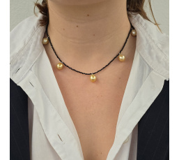 Gold and Black - Collier Spinelle, Perles des Mers du Sud et Argent