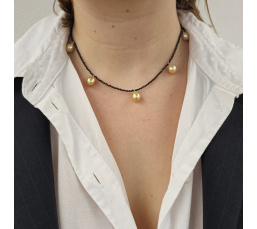 Gold and Black - Collier Spinelle, Perles des Mers du Sud et Argent