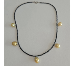 Gold and Black - Collier Spinelle, Perles des Mers du Sud et Argent